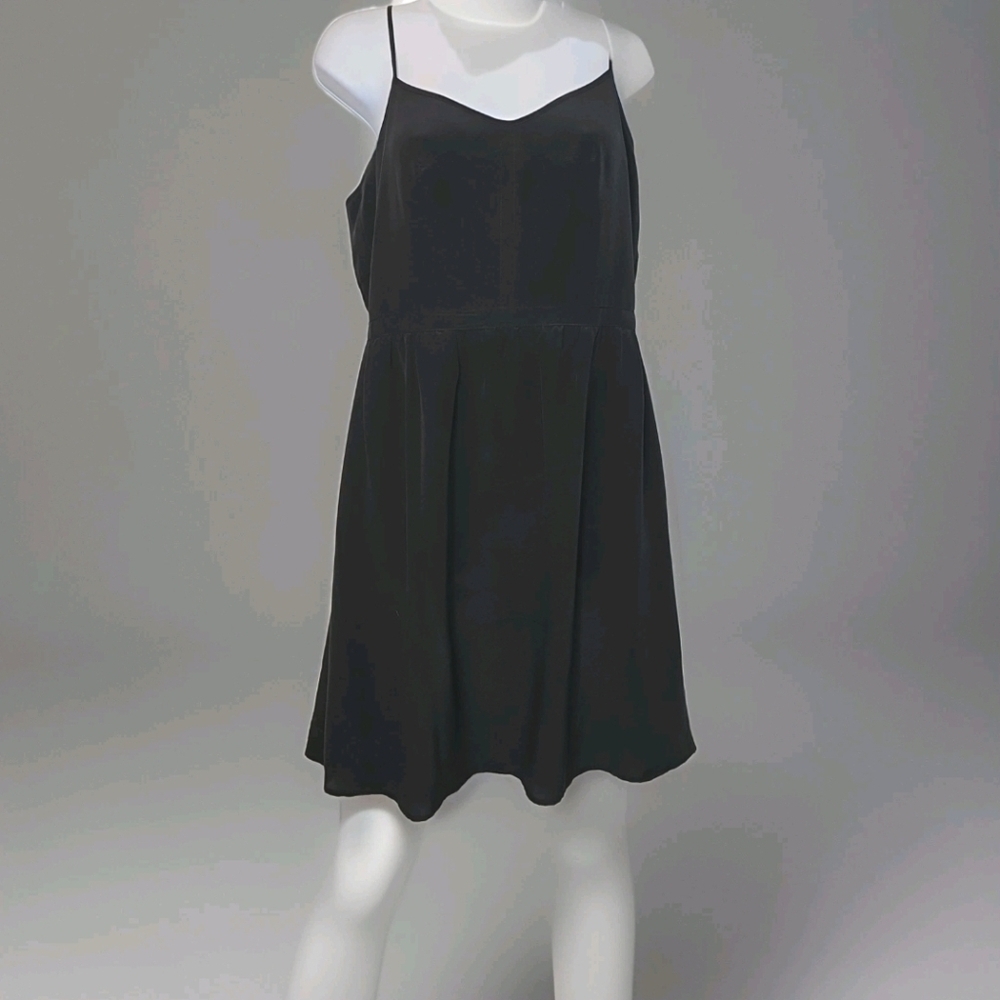 317h.  Broadway & Broome Anthropologie 100% Silk Cami Mini Skater Dress Black 10